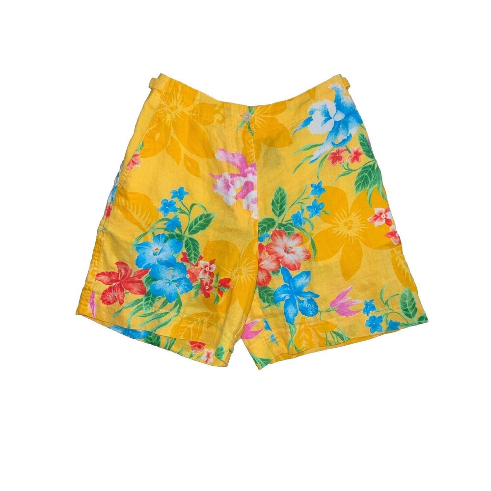 Lauren Ralph Lauren 2P Shorts Linen Chino Yellow Tropical Floral Pockets petite
